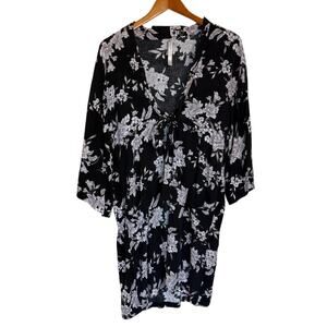 Spiritual‎ Gangster Kimono Women Large Black Maya Floral Tie Front Boho Fairy